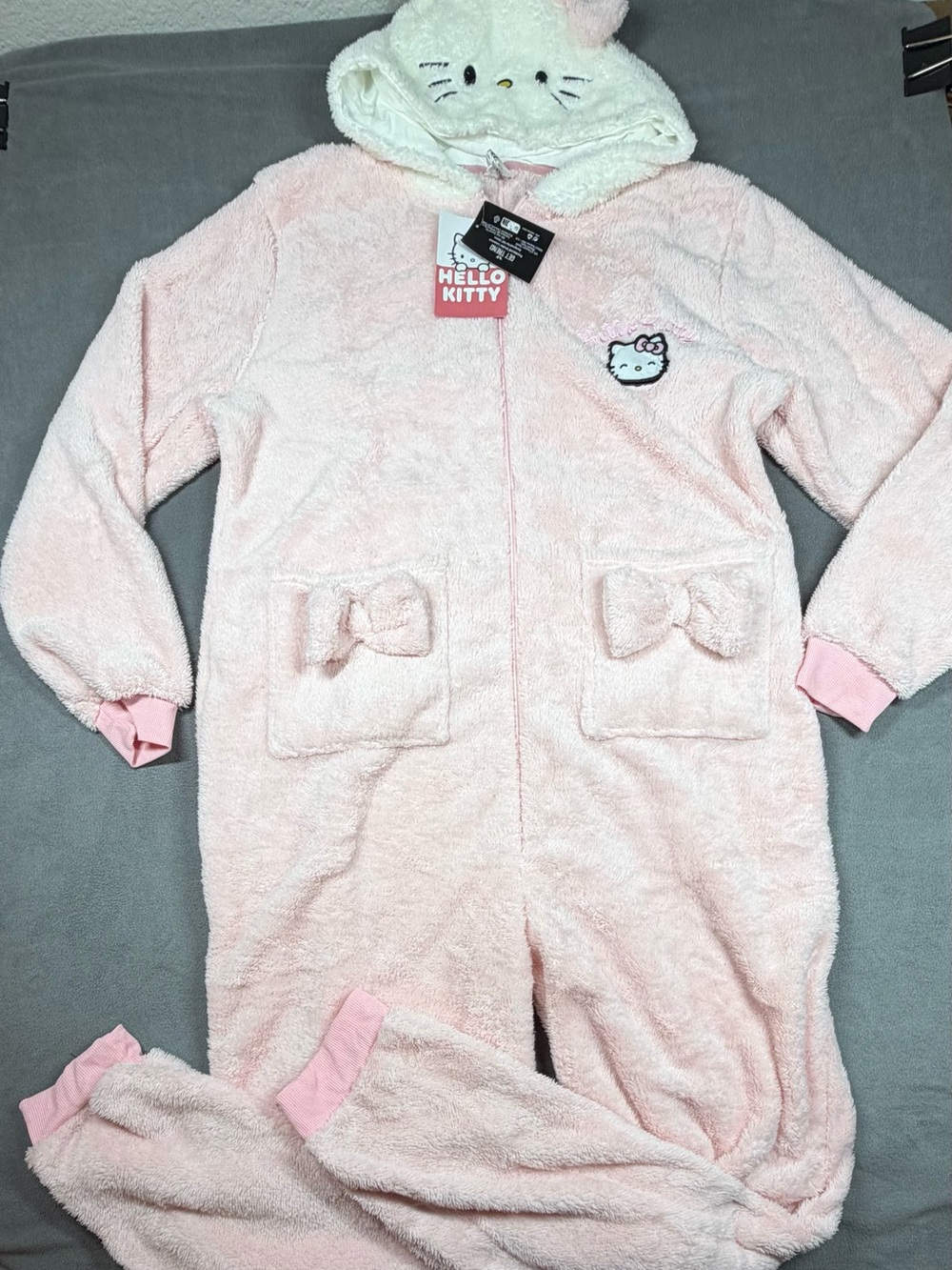 Sanrio Hello Kitty Pink and White Plush Hooded Onesie